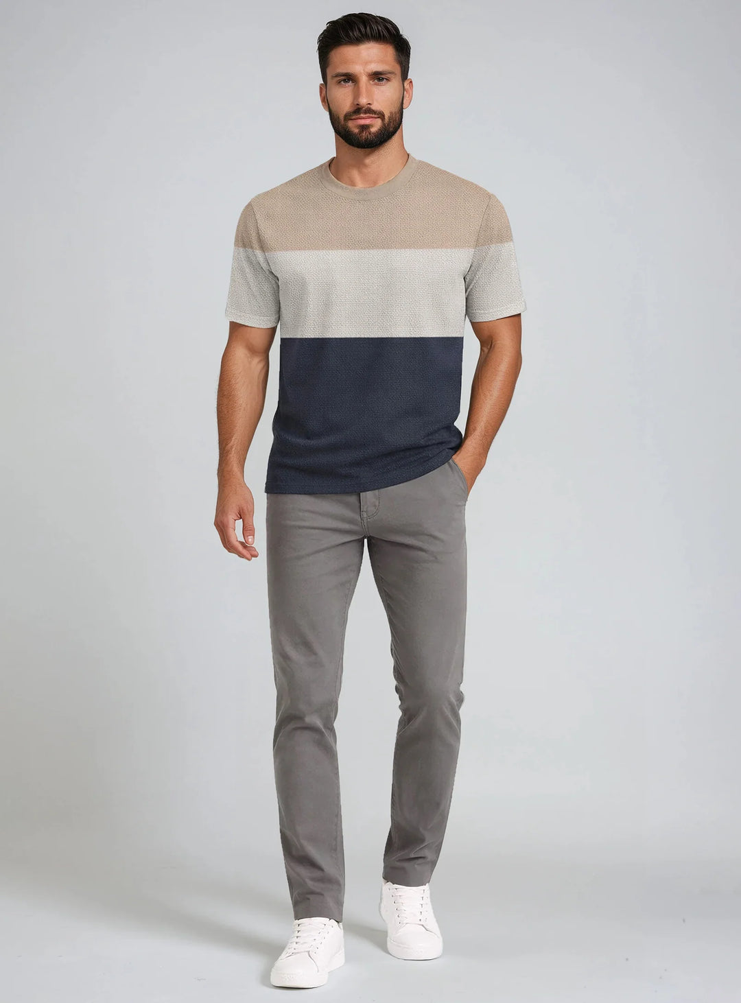 ANDON - COLOR BLOCK JACQUARD CREWNECK T-SHIRT "GRAIN"