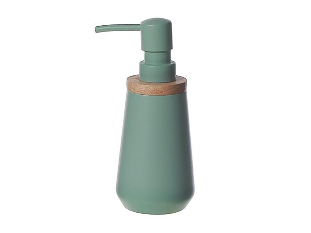 POLYRESIN SOAP DISPENSER WITH WOOD - GREEN