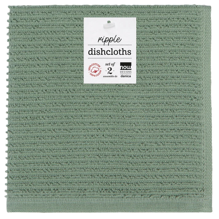 ELM GREEN RIPPLE DISHCLOTHS - SET OF TWO