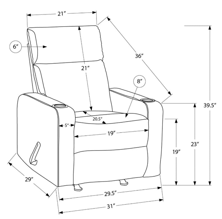 AOTANSI UPHOLSTERED MANUAL RECLINING CHAIR "LIGHT GREY"