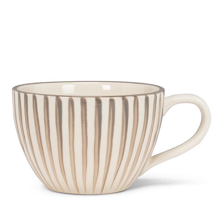STRIPED LATTE MUG - GREY 3''H