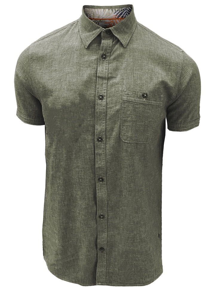 JON - SHORT-SLEEVE LINEN COTTON SLUB SHIRT "GUAVA"