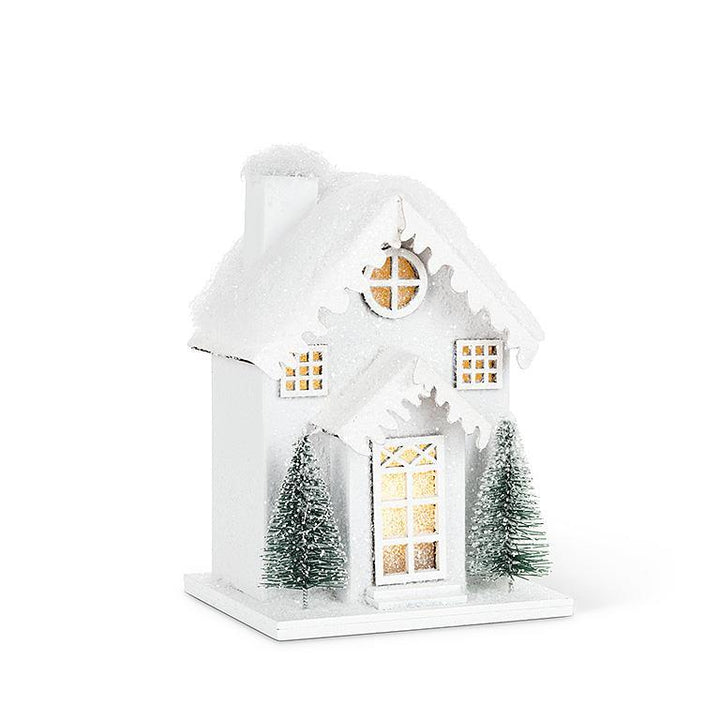 SMALL SNOWY HOUSE WITH LED LIGHTS - 4X3.5''W