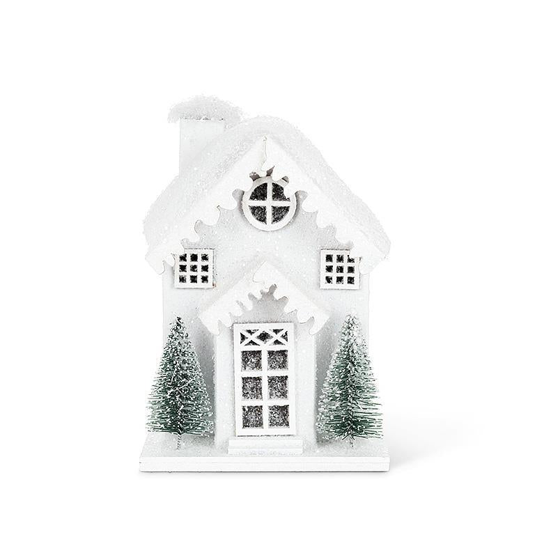 SMALL SNOWY HOUSE WITH LED LIGHTS - 4X3.5''W