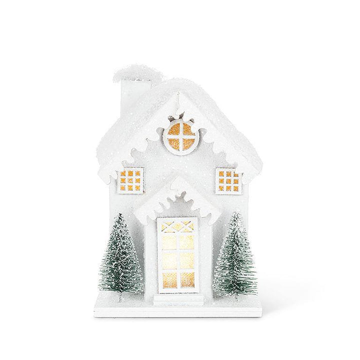 SMALL SNOWY HOUSE WITH LED LIGHTS - 4X3.5''W