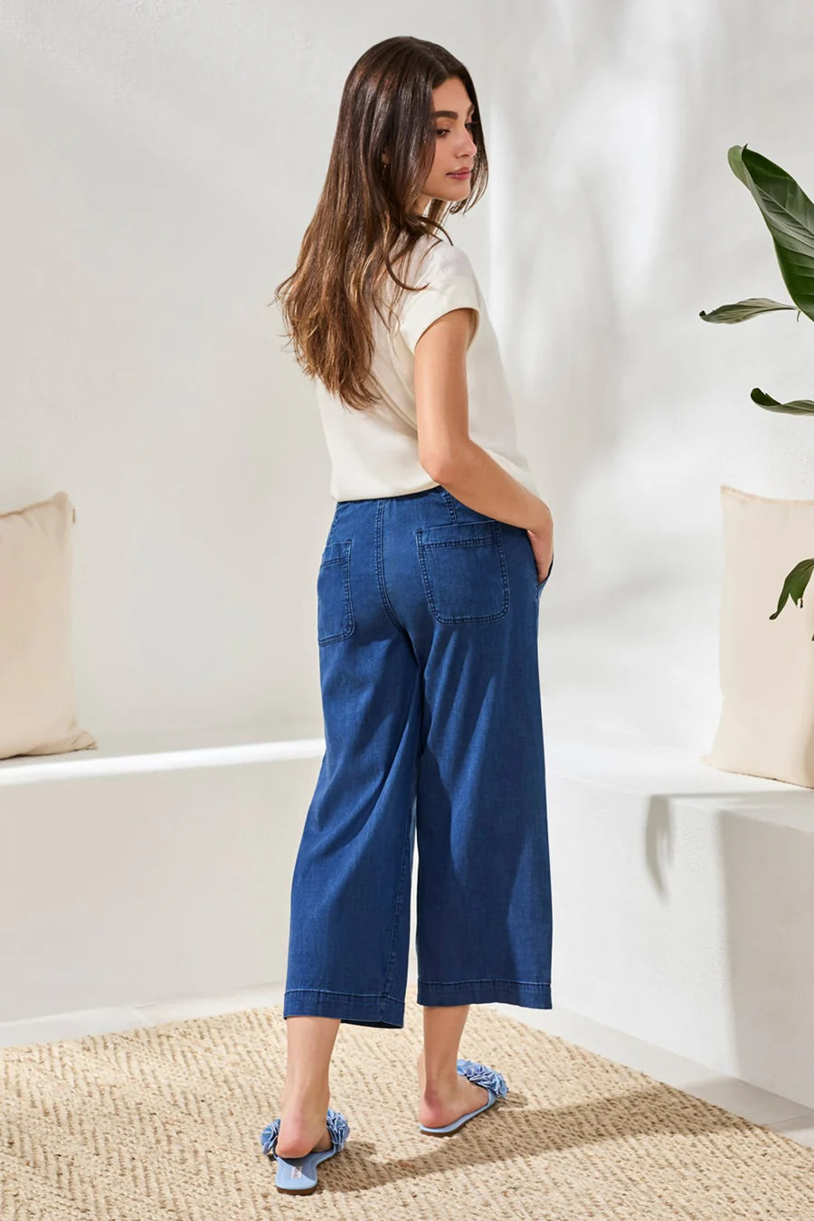 SOFT DRAPE DENIM AUDREY WIDE-LEG JOGGERS WITH ELASTIC WAIST "SEAHAVEN"