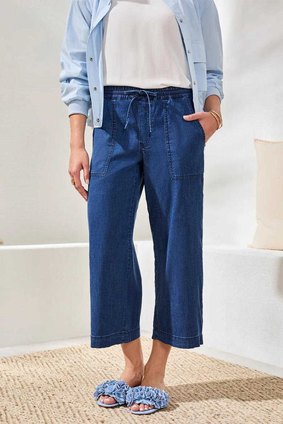 SOFT DRAPE DENIM AUDREY WIDE-LEG JOGGERS WITH ELASTIC WAIST "SEAHAVEN"