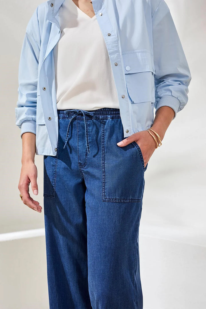 SOFT DRAPE DENIM AUDREY WIDE-LEG JOGGERS WITH ELASTIC WAIST "SEAHAVEN"