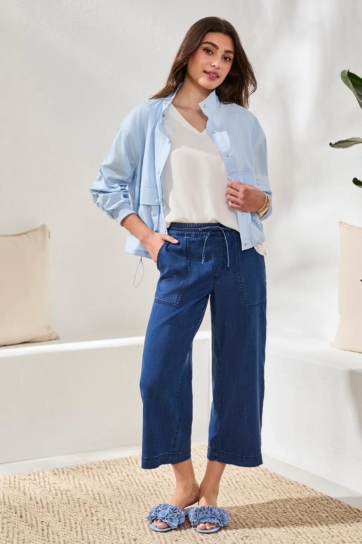 SOFT DRAPE DENIM AUDREY WIDE-LEG JOGGERS WITH ELASTIC WAIST "SEAHAVEN"