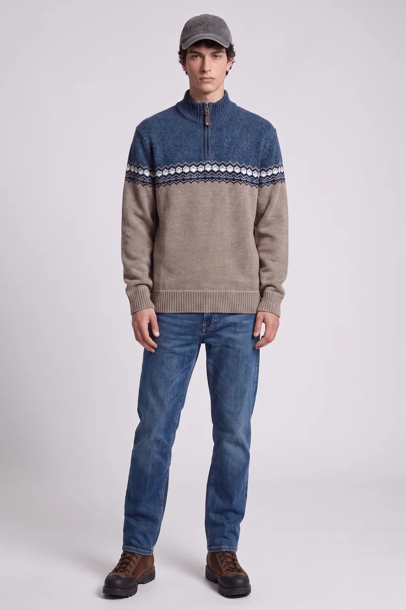 HAZENVELD - BONDED CHENILLE MOCK ZIP SWEATER "DESERT"