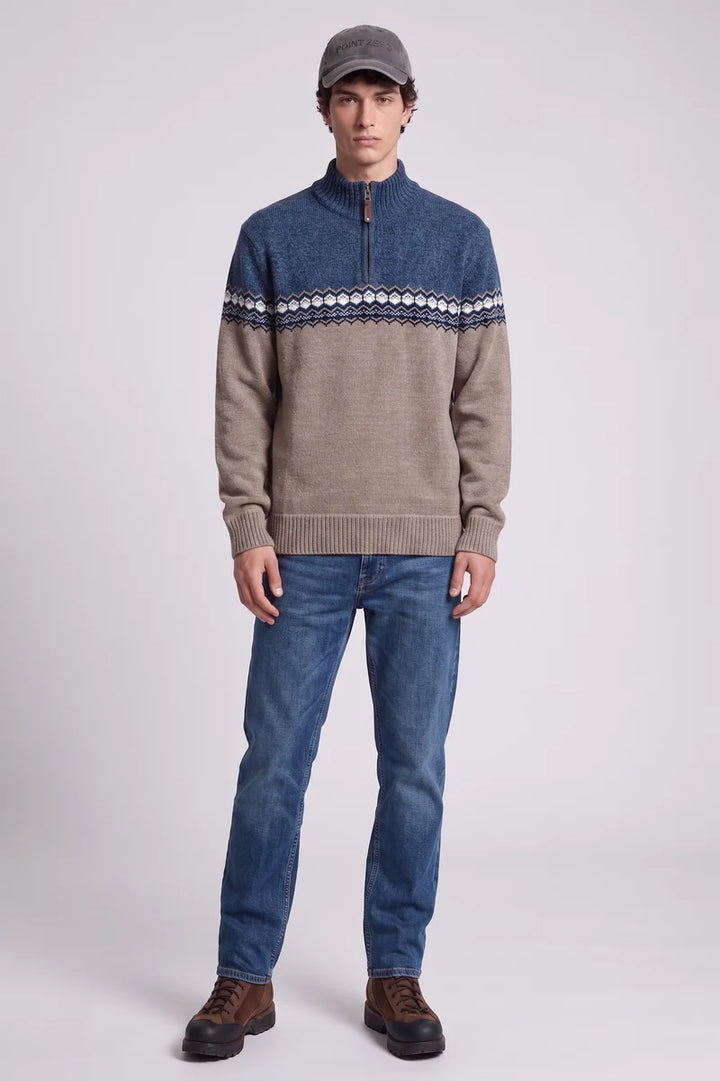 HAZENVELD - BONDED CHENILLE MOCK ZIP SWEATER "DESERT"