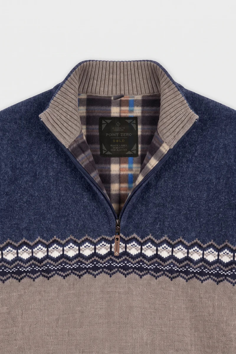 HAZENVELD - BONDED CHENILLE MOCK ZIP SWEATER "DESERT"