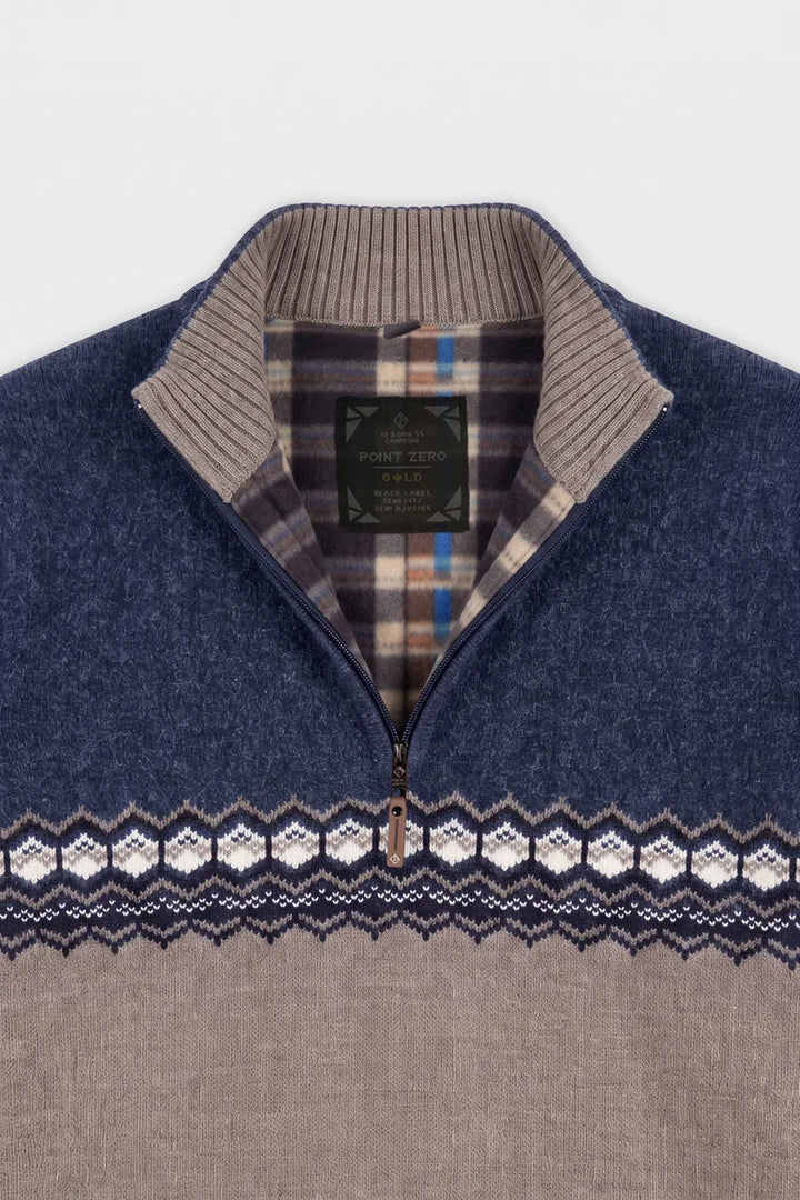 HAZENVELD - BONDED CHENILLE MOCK ZIP SWEATER "DESERT"