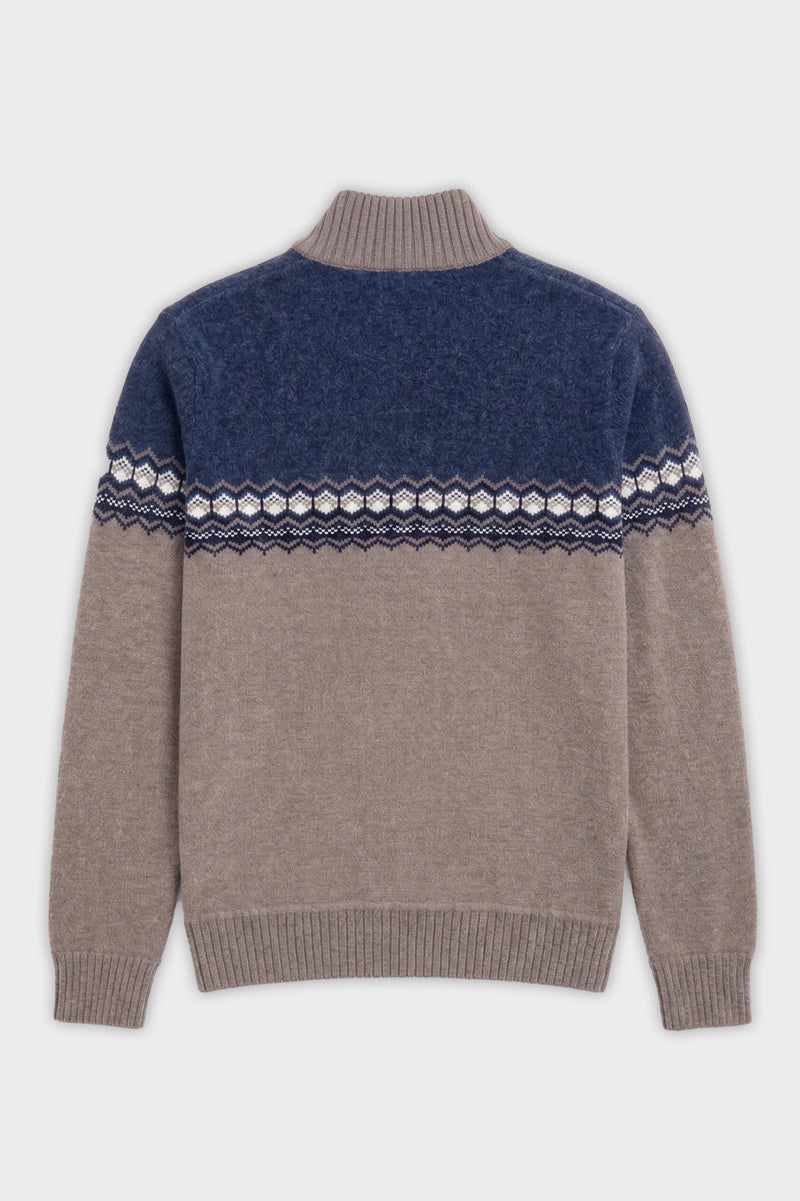 HAZENVELD - BONDED CHENILLE MOCK ZIP SWEATER "DESERT"