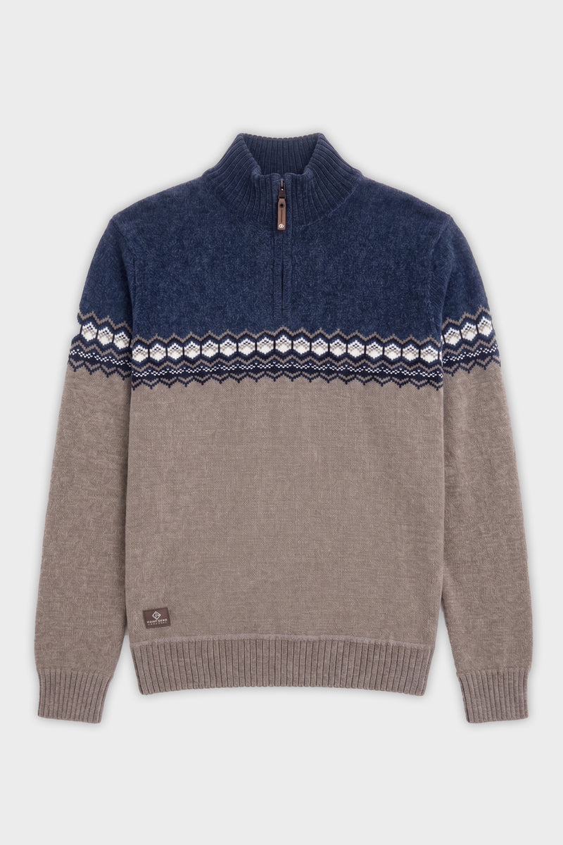 HAZENVELD - BONDED CHENILLE MOCK ZIP SWEATER "DESERT"