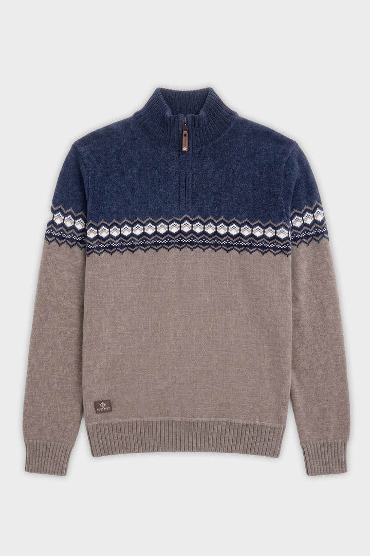 HAZENVELD - BONDED CHENILLE MOCK ZIP SWEATER "DESERT"