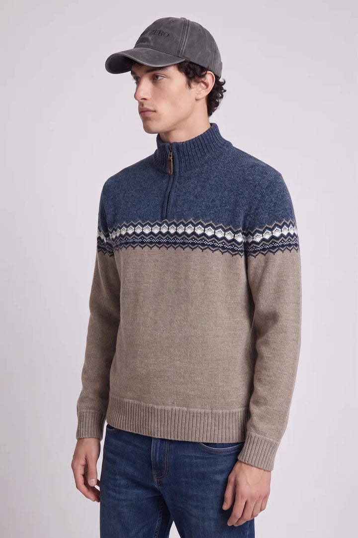 HAZENVELD - BONDED CHENILLE MOCK ZIP SWEATER "DESERT"