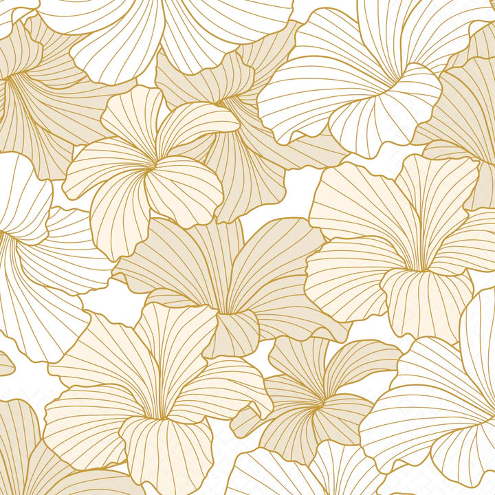 WHITE HIBISCUS LUNCH NAPKIN  - GOLD