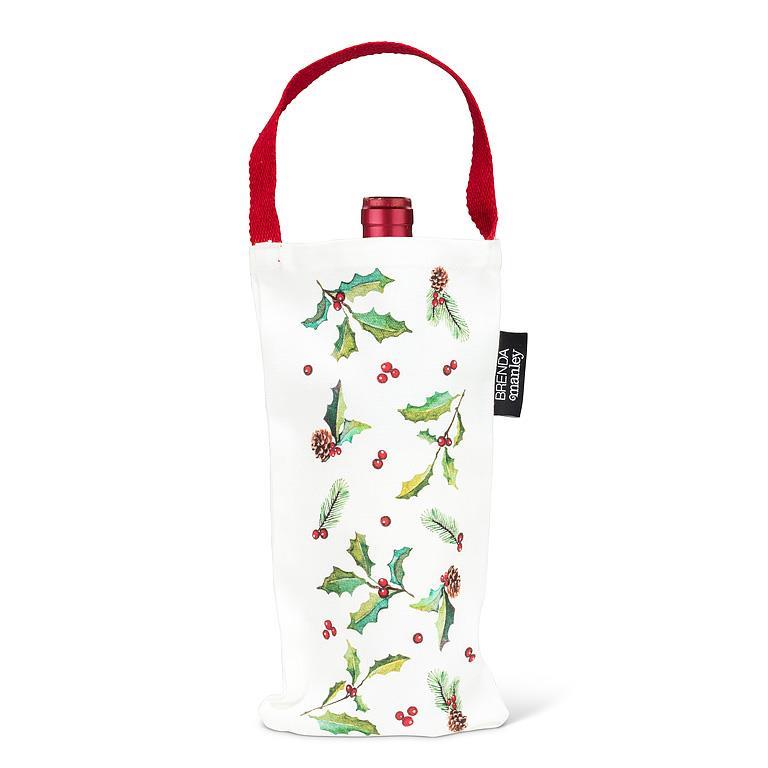 HOLLY, PINECONES & BERRIES BOTTLE TOTE 6X12''H