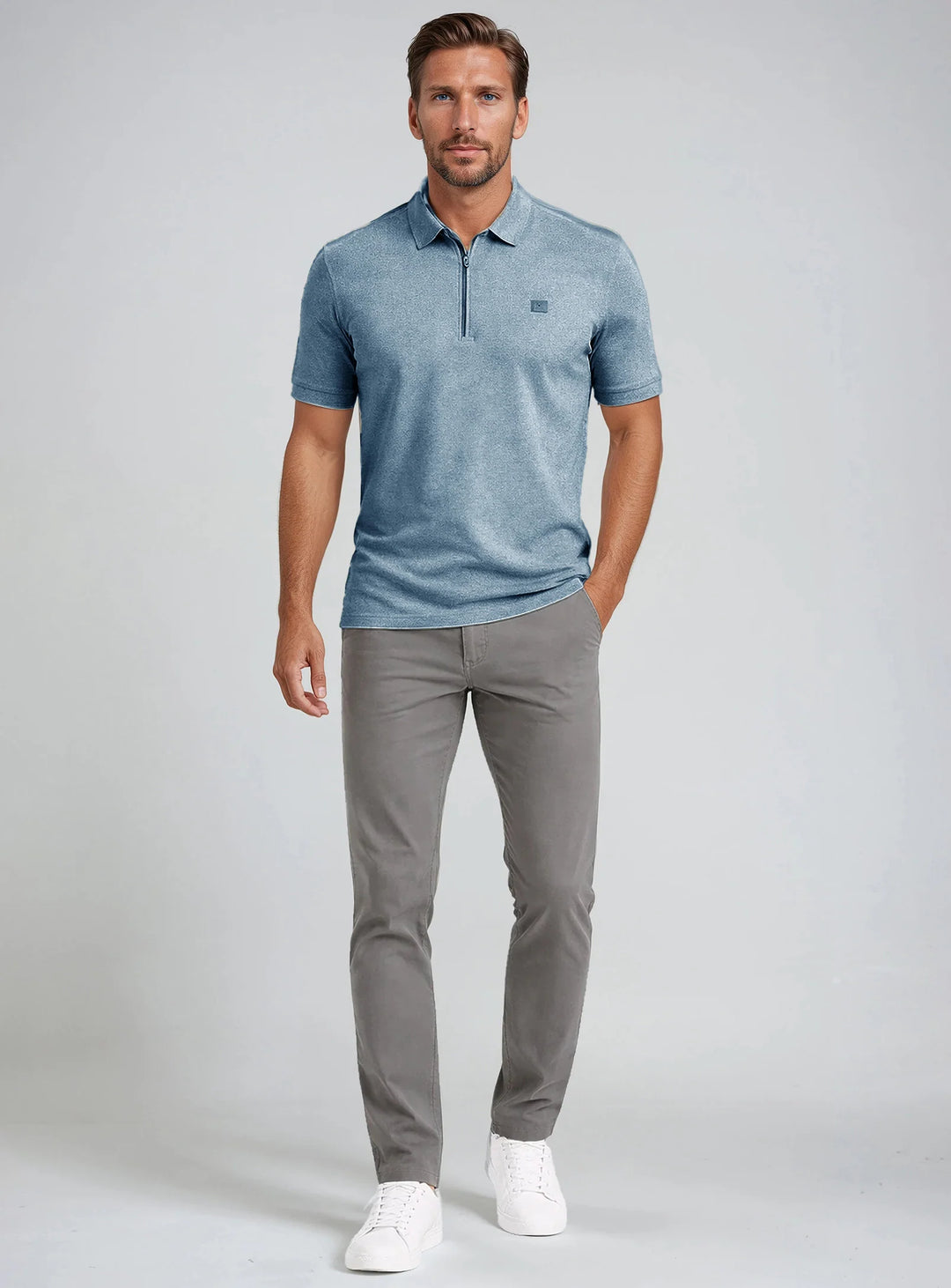 MARCO - TWO-TONE PIQUE POLO WITH ZIP PLACKET "HORIZON"