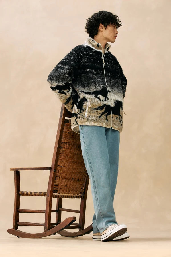PRINTED SHERPA JACKET "WILD HORSES"