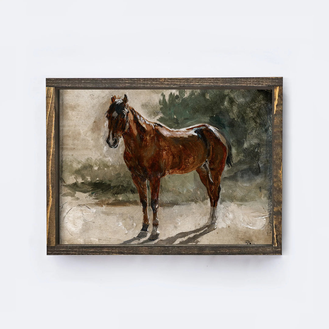 VINTAGE HORSE PAINTING "ESPRESSO" / 25x19"