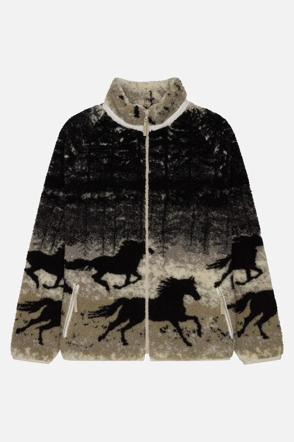 PRINTED SHERPA JACKET "WILD HORSES"