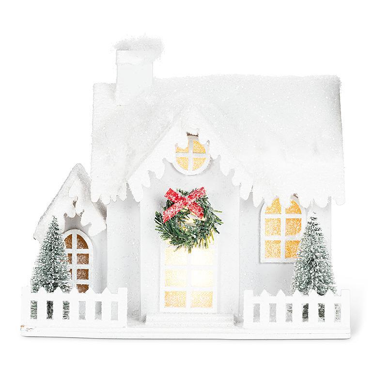 MEDIUM SNOWY HOUSE WITH LED LIGHTS - 5.5X8''W