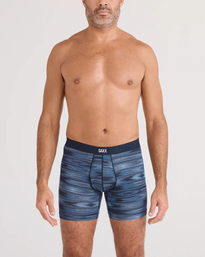 VIBE XTRA SOFT COMFORT BOXER BRIEF 6" "IKAT STRIPE-DARK DENIM"