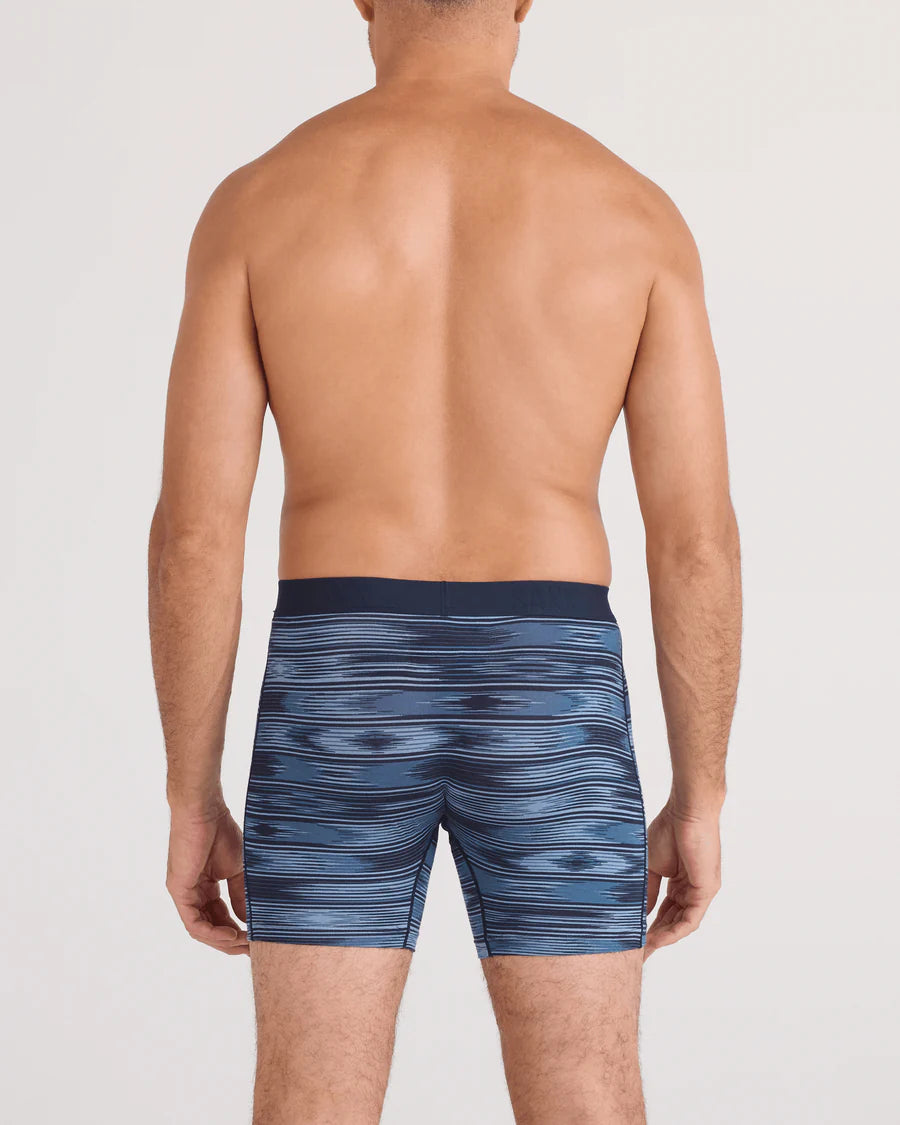 VIBE XTRA SOFT COMFORT BOXER BRIEF 6" "IKAT STRIPE-DARK DENIM"