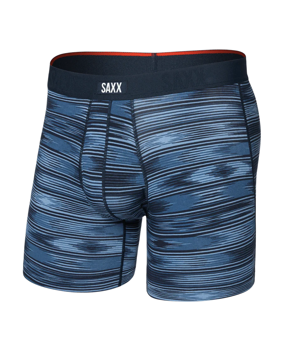 VIBE XTRA SOFT COMFORT BOXER BRIEF 6" "IKAT STRIPE-DARK DENIM"