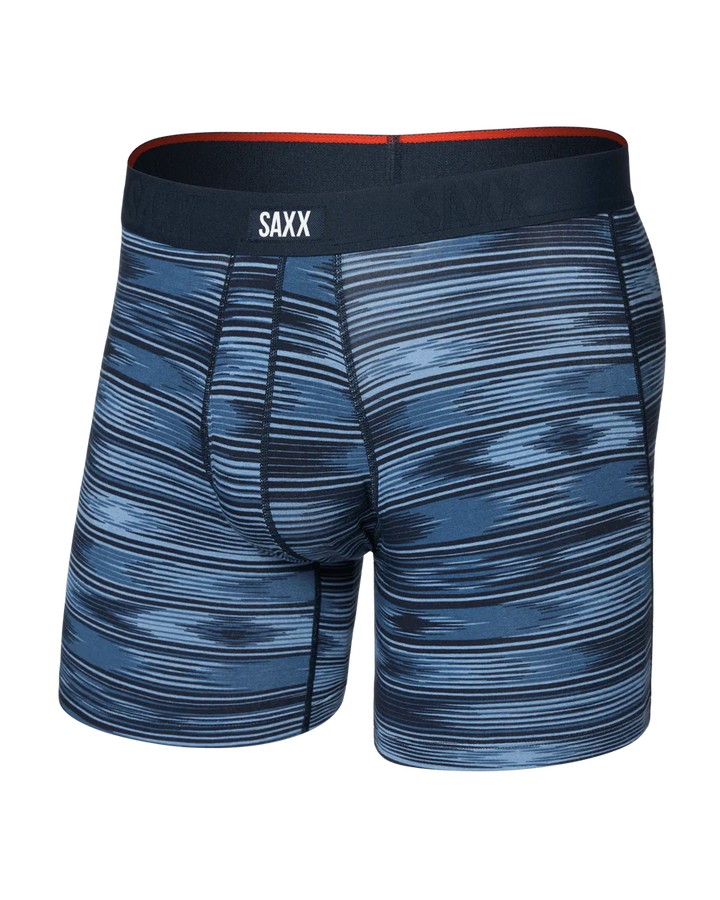 VIBE XTRA SOFT COMFORT BOXER BRIEF 6" "IKAT STRIPE-DARK DENIM"