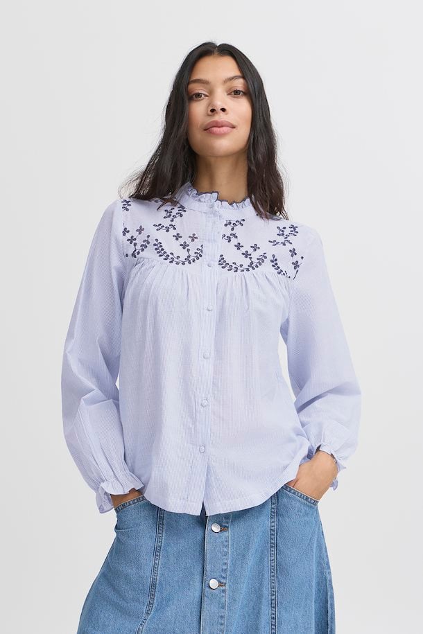 B.YOUNG IMOGEN LS BLOUSE - SILVER LAKE BLUE MIX