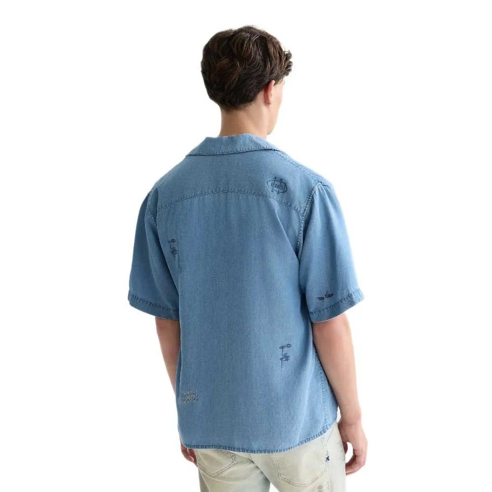 BASQUIAT SHORT SLEEVE WOVEN SHIRT "WASHED INDIGO"