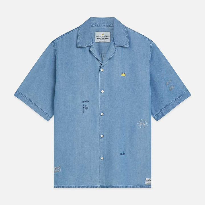 BASQUIAT SHORT SLEEVE WOVEN SHIRT "WASHED INDIGO"