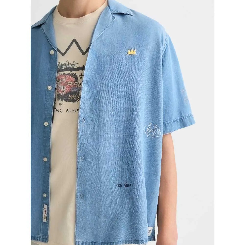 BASQUIAT SHORT SLEEVE WOVEN SHIRT "WASHED INDIGO"