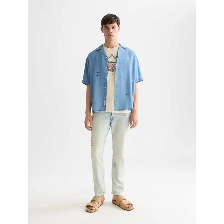 BASQUIAT SHORT SLEEVE WOVEN SHIRT "WASHED INDIGO"