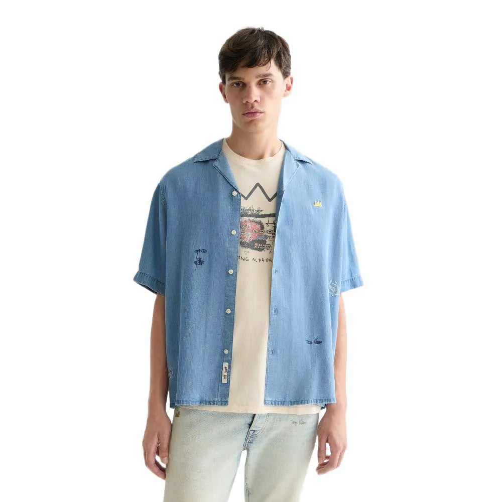 BASQUIAT SHORT SLEEVE WOVEN SHIRT "WASHED INDIGO"