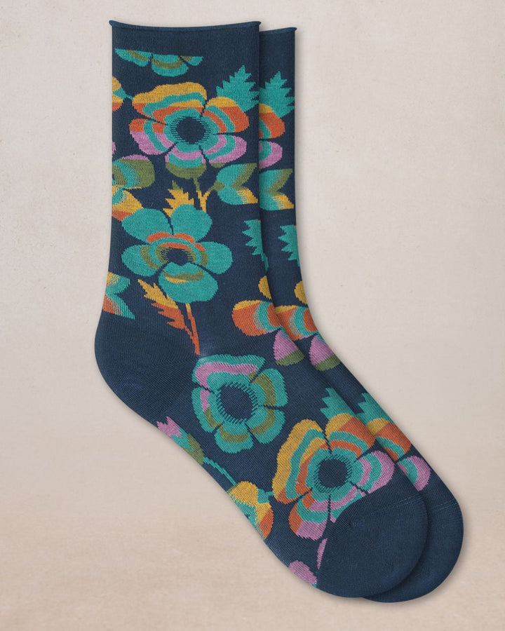 VELVETY SOCKS FLOWERS "INK"