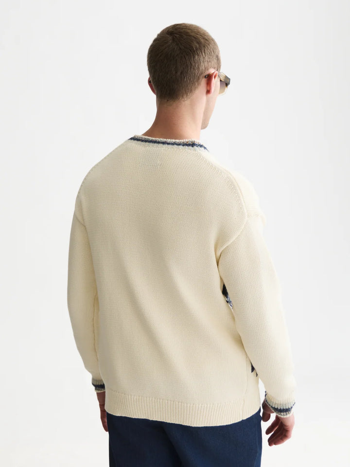 INTARSIA COTTON BLEND CARDIGAN "EGGNOG"