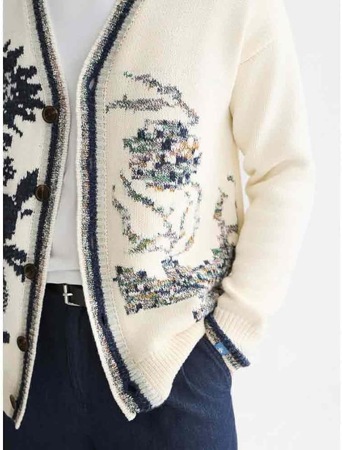 INTARSIA COTTON BLEND CARDIGAN "EGGNOG"