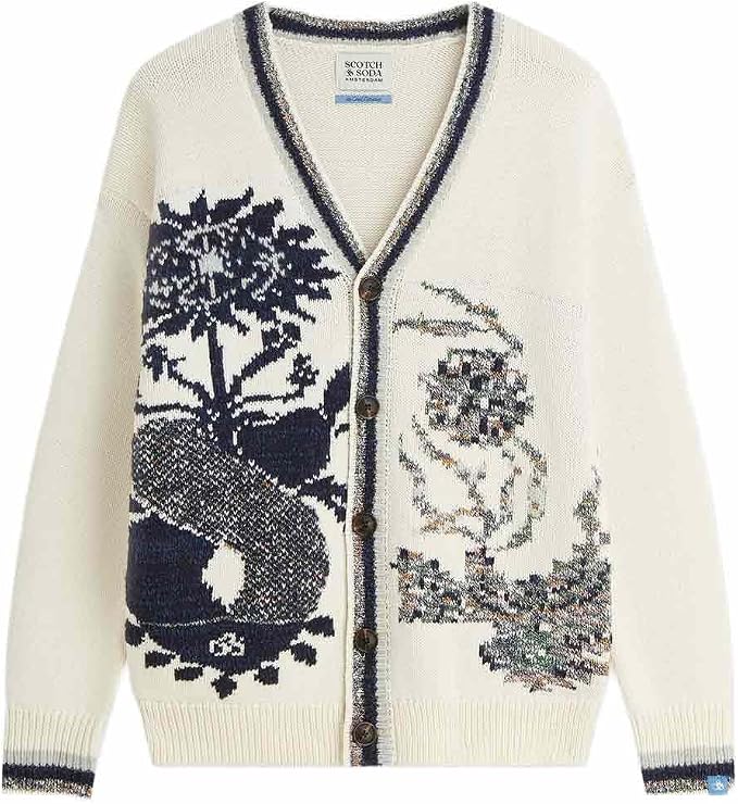 INTARSIA COTTON BLEND CARDIGAN "EGGNOG"