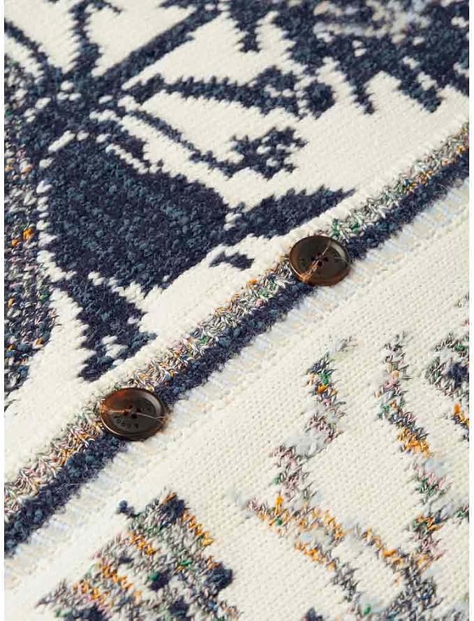INTARSIA COTTON BLEND CARDIGAN "EGGNOG"