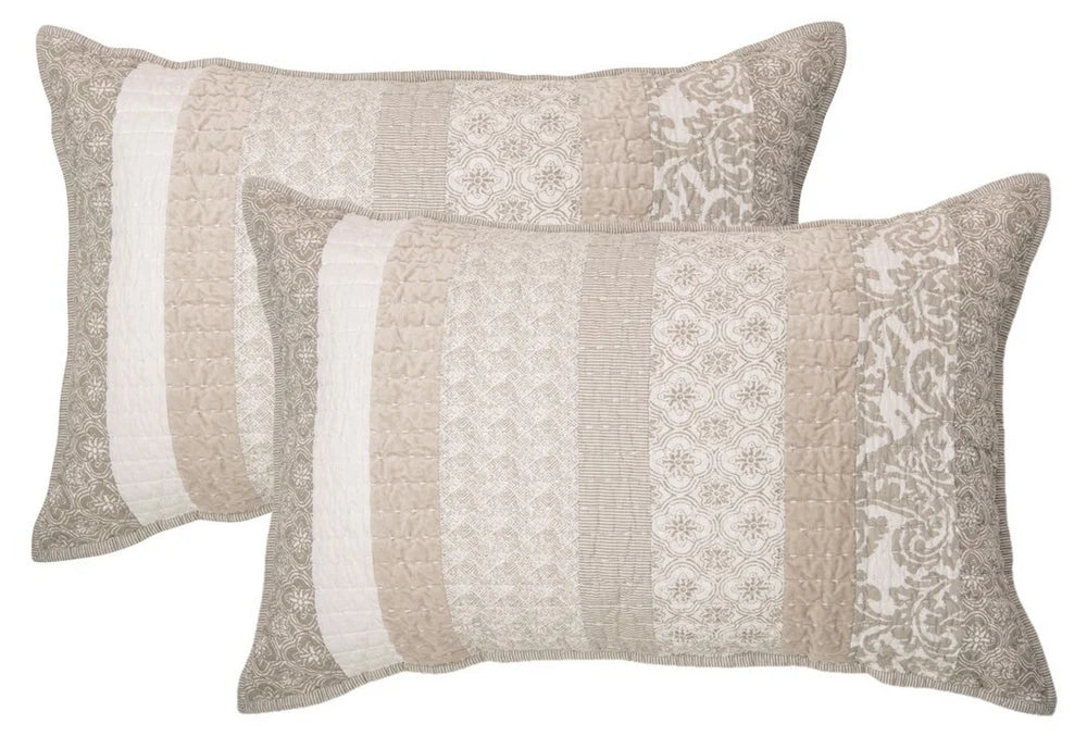 LOLA IVORY AND TAUPE PILLOW SHAMS - QUEEN SET OF 2