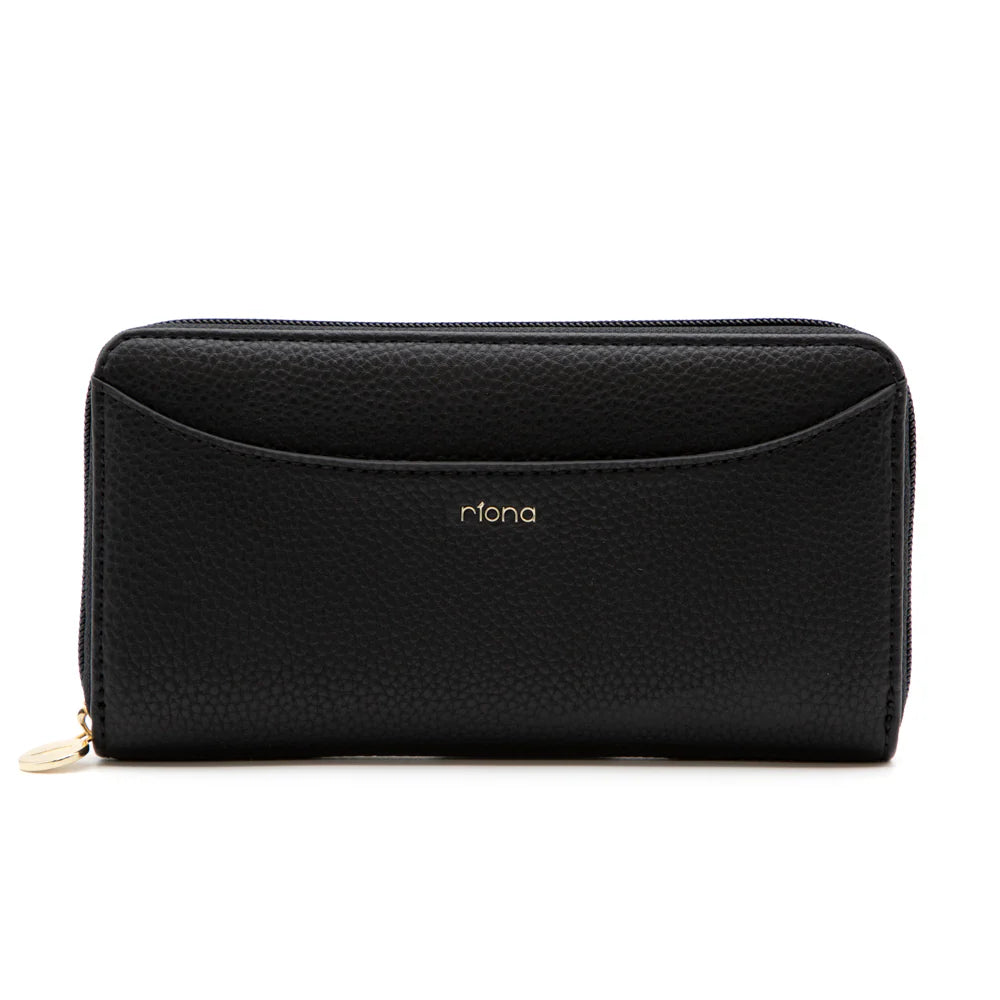 RIONA IVY PEBBLED RFID ZIP AROUND WALLET "BLACK"