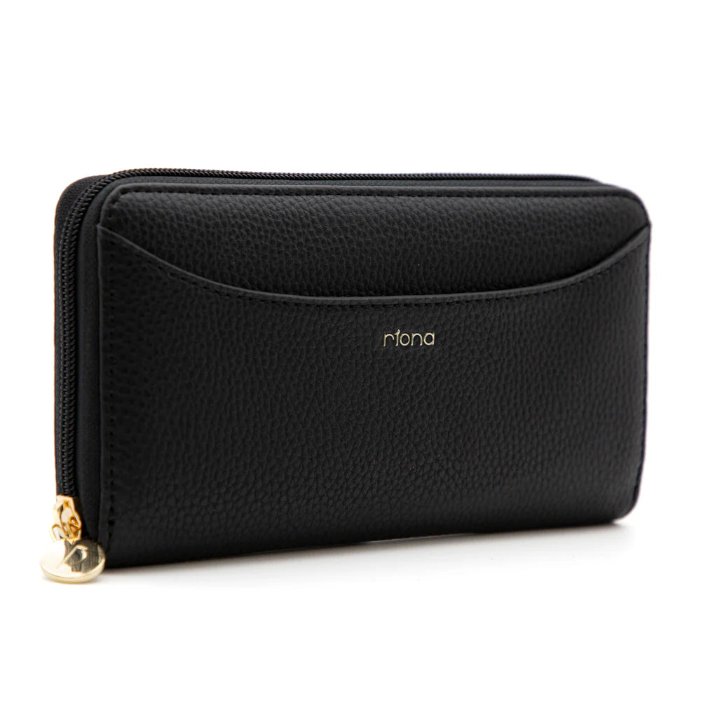 RIONA IVY PEBBLED RFID ZIP AROUND WALLET "BLACK"