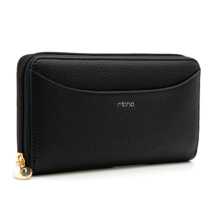 RIONA IVY PEBBLED RFID ZIP AROUND WALLET "BLACK"