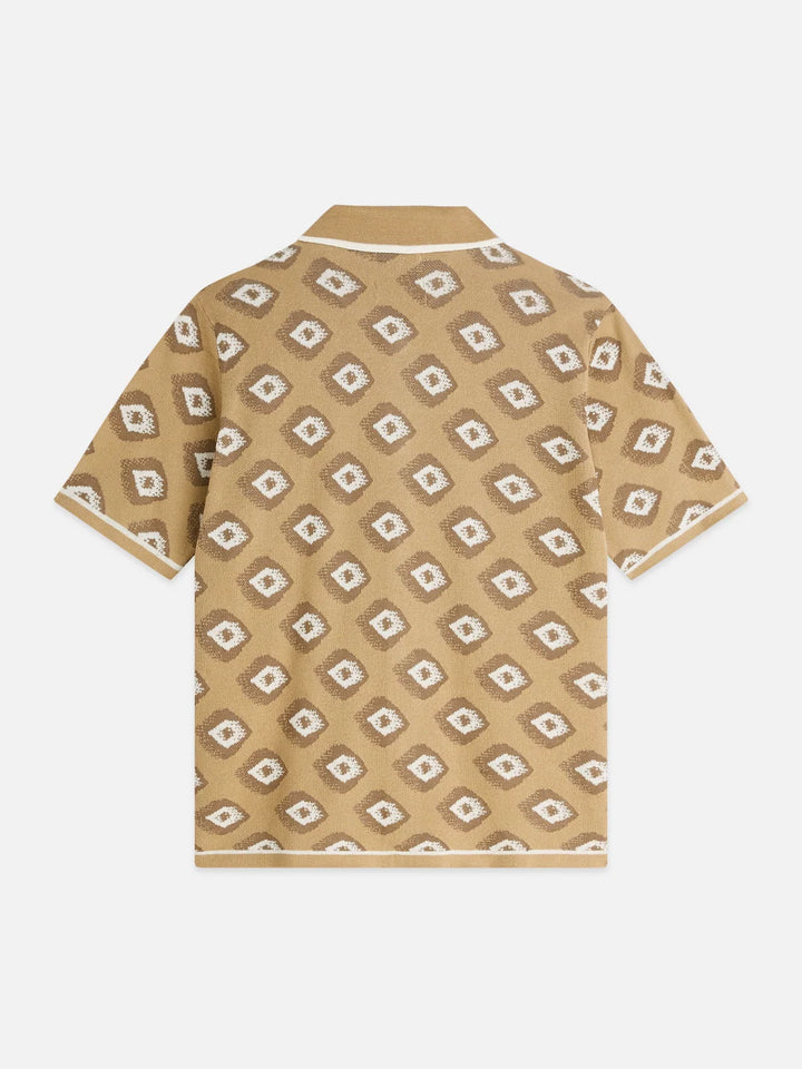 JACQUARD KNITTED SHORT SLEEVED SHIRT "GLITCH GEO TRAVERTINE"