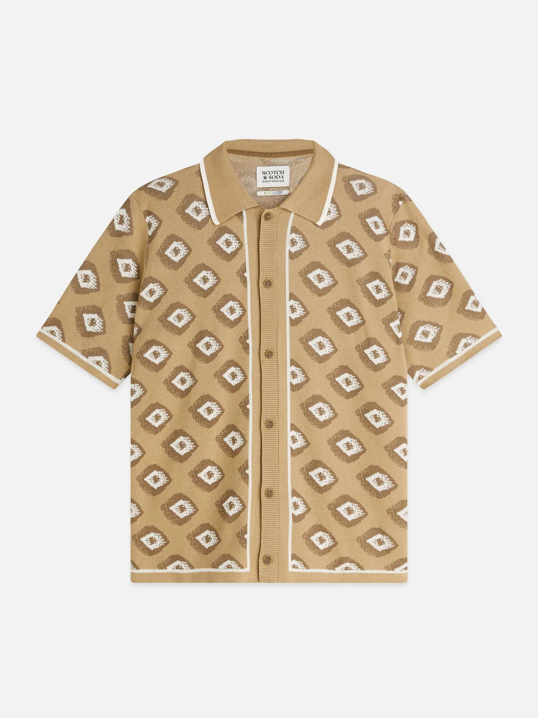 JACQUARD KNITTED SHORT SLEEVED SHIRT "GLITCH GEO TRAVERTINE"