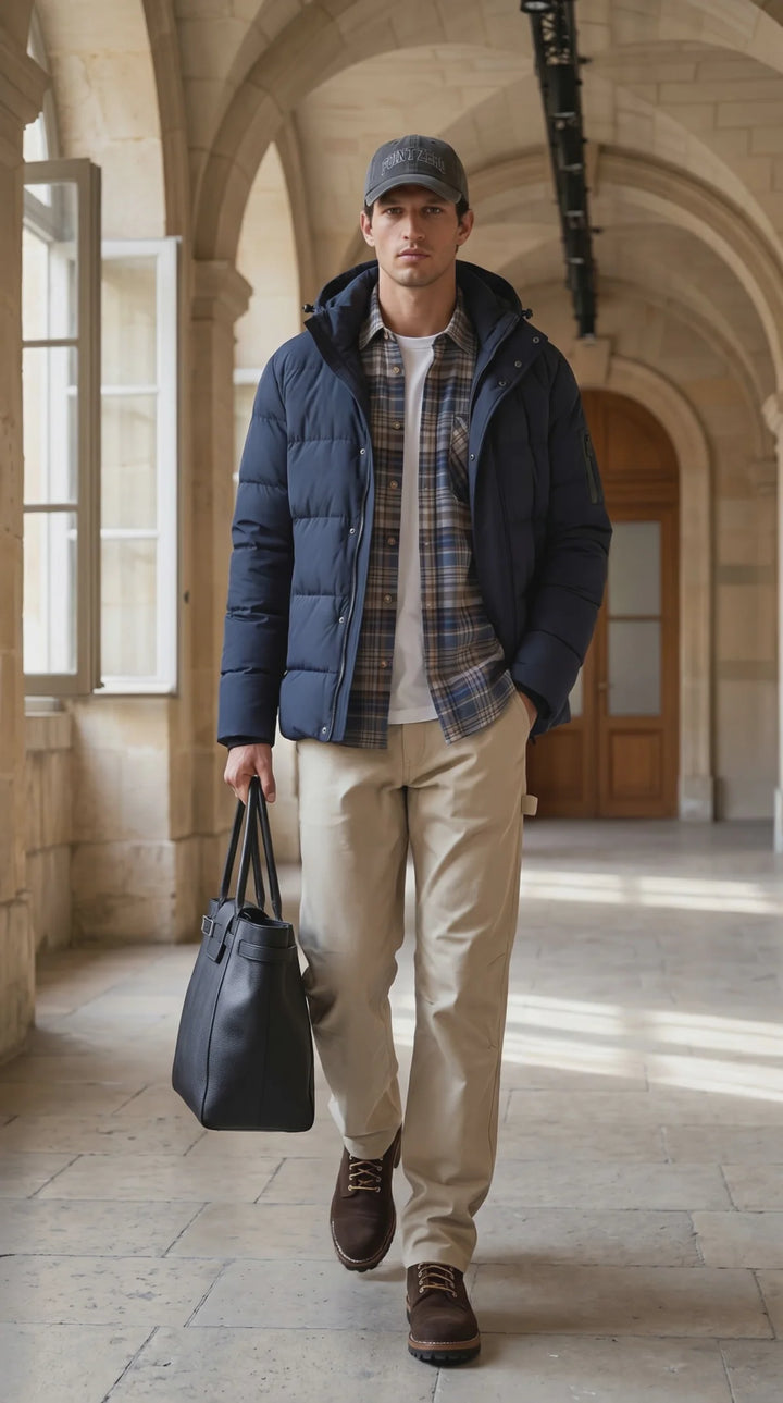 HOCHELAGA - PUFFER JACKET WITH HOOD AND SNAP BUTTONS "NAVY"